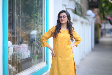 Mustard Chanderi Kurta - NamegStore
